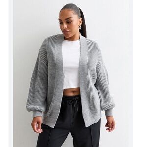 Topshop Light Gray Open-Front Chunky Knit Cardigan